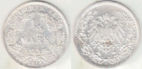 1914 A Germany silver 1/2 Mark A000281